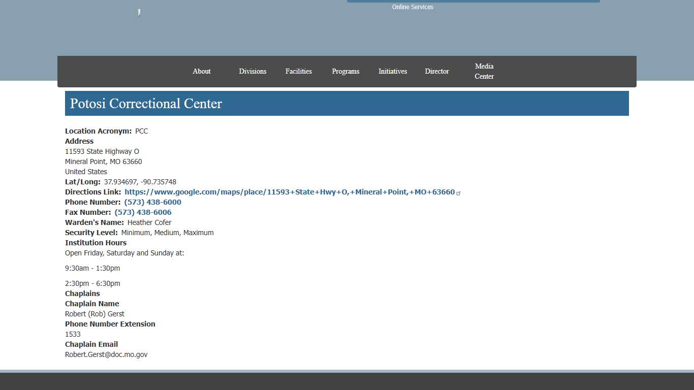 Potosi Correctional Center | Missouri Department of Corrections