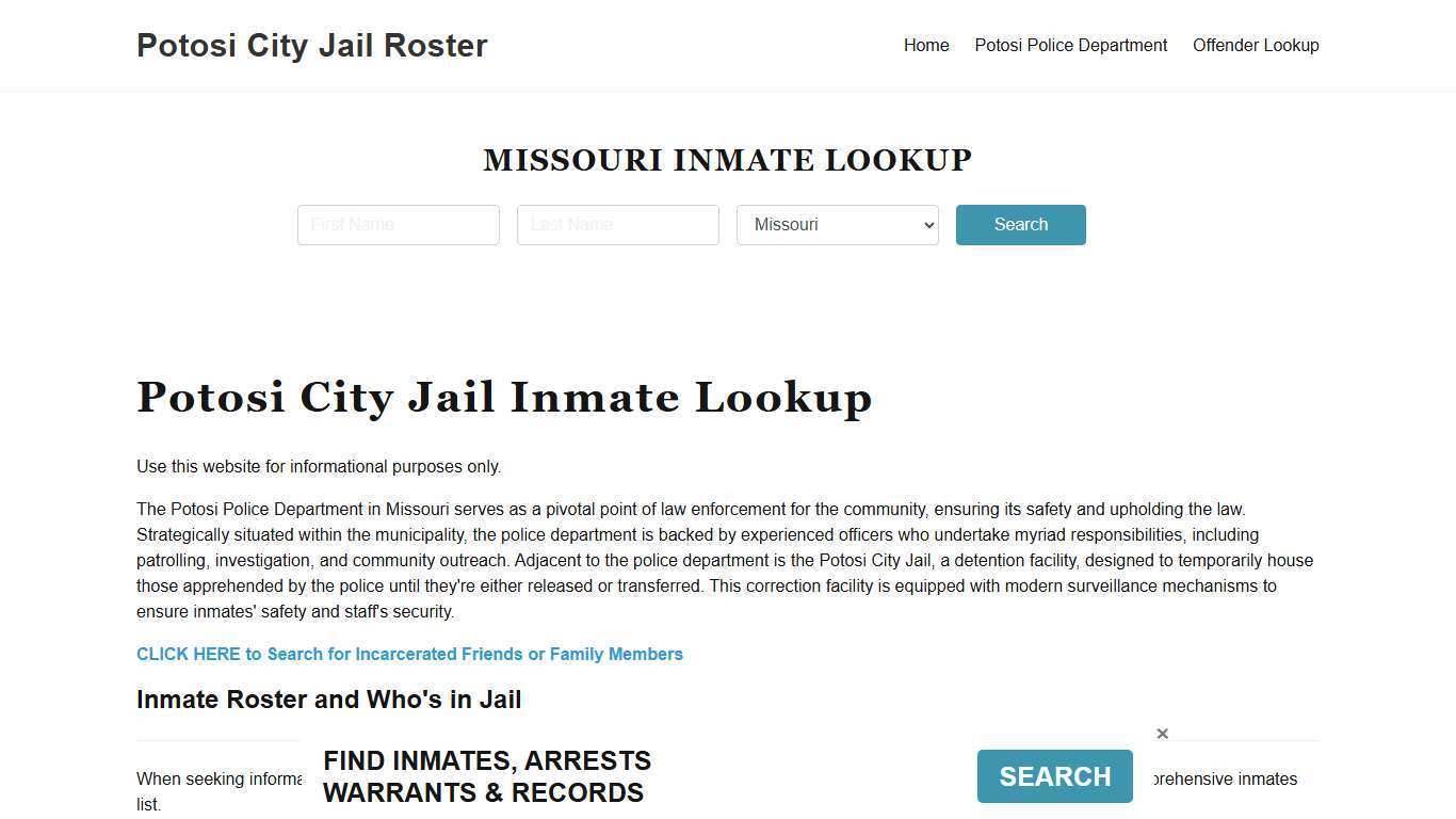 Potosi City Jail, MO Inmate Search, Jail Roster, Bookings